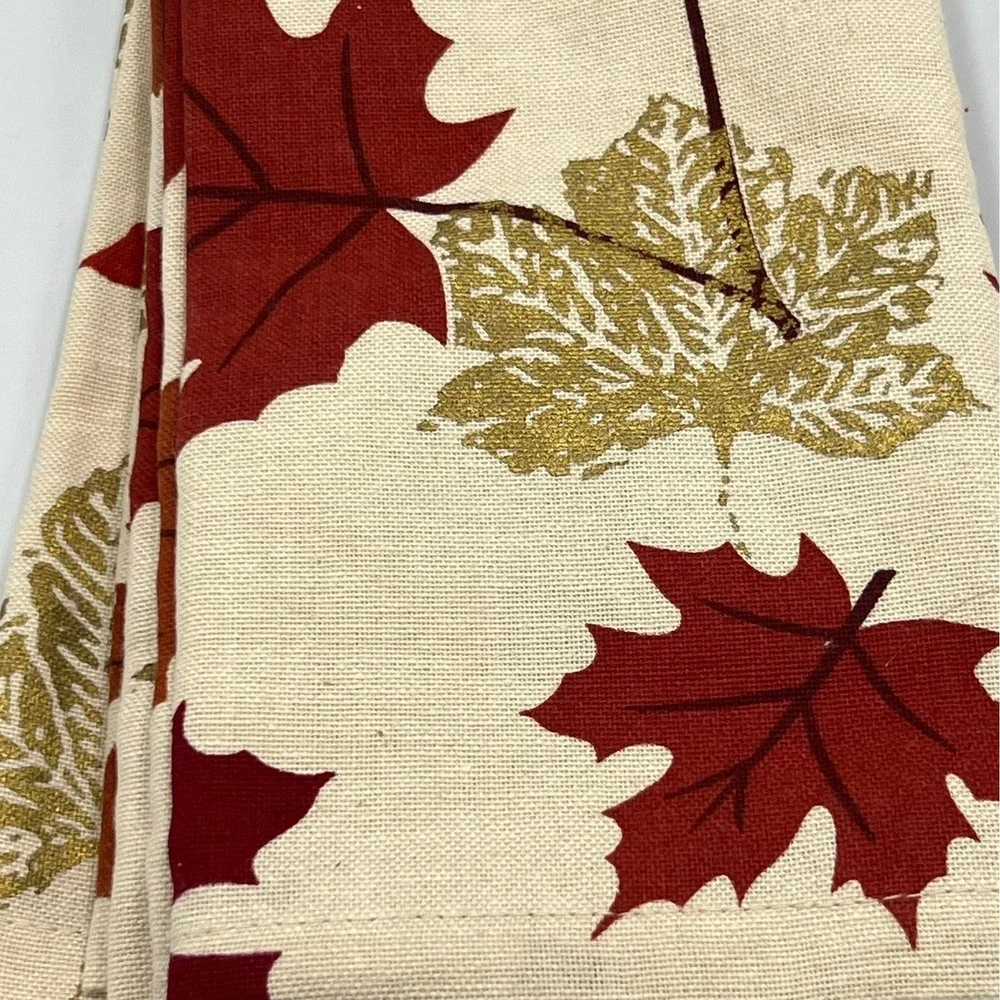 Well Dressed Home Napkins Set of 4 18x18 Cream Red Gold New Autumn Leaf Cotton